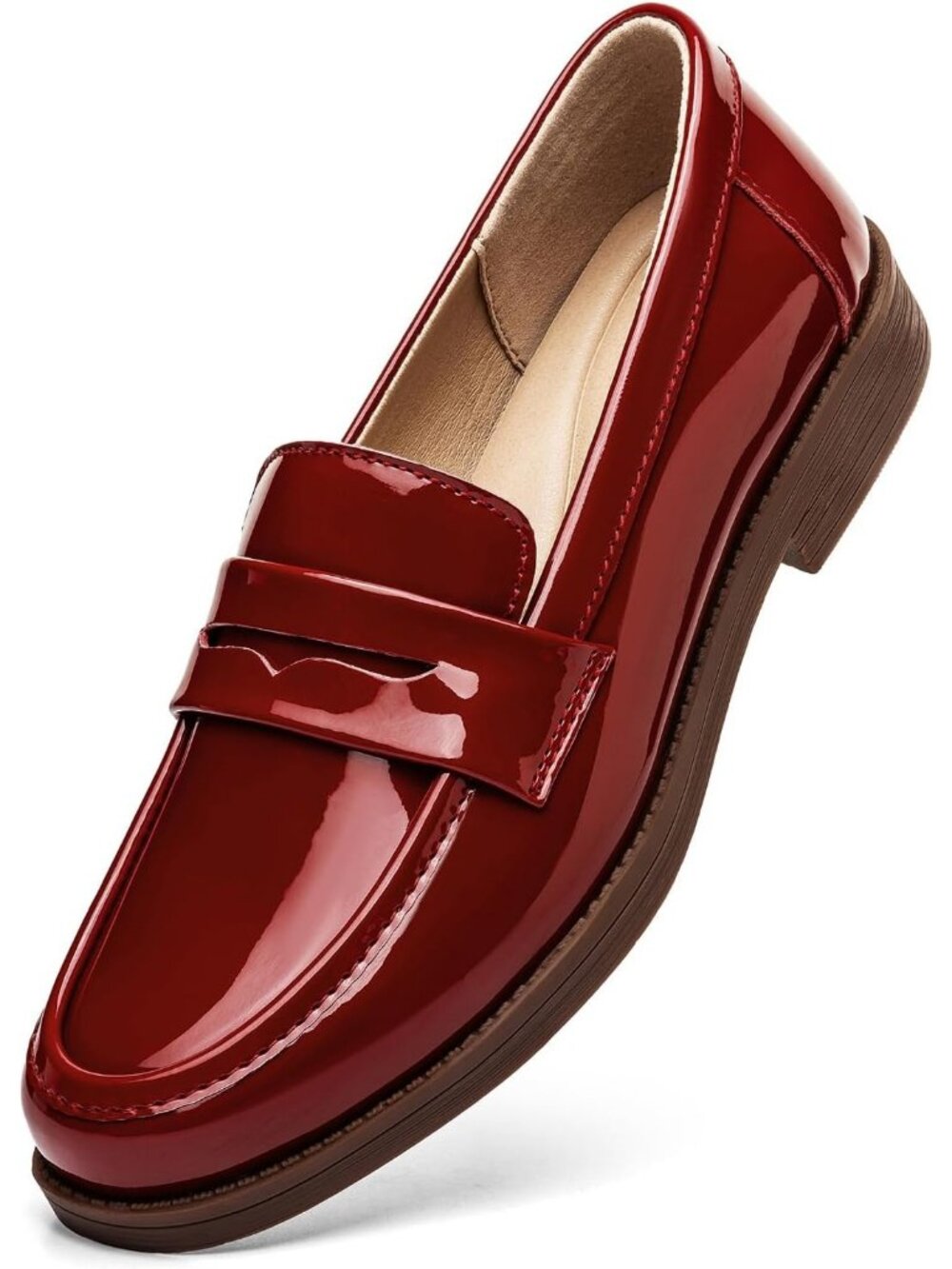 Women’s Red Patent Comfortable Penny Loafers Slip On Casual Walking Flat Shoes